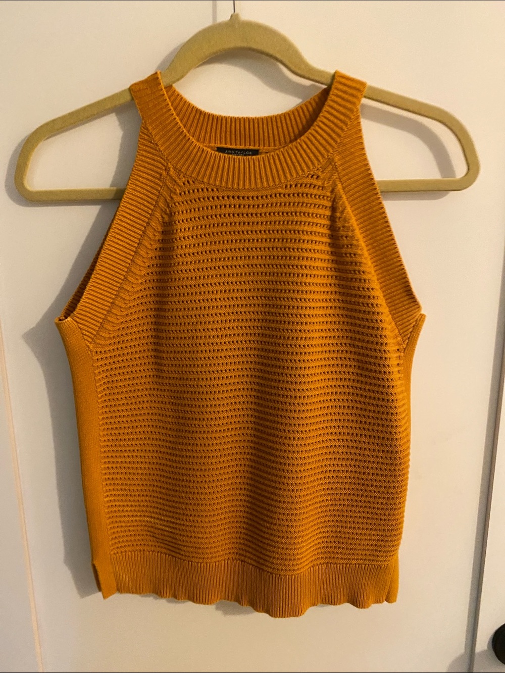 Ann Taylor Factory Petite Open-Knit Sleeveless Top in Burnt Orange